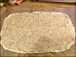 Vegetable spread on dough